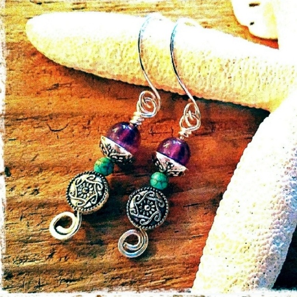 AMETHYST & TURQUOISE HOWLITE GEMSTONE EARRINGS - Picture 5 of 5